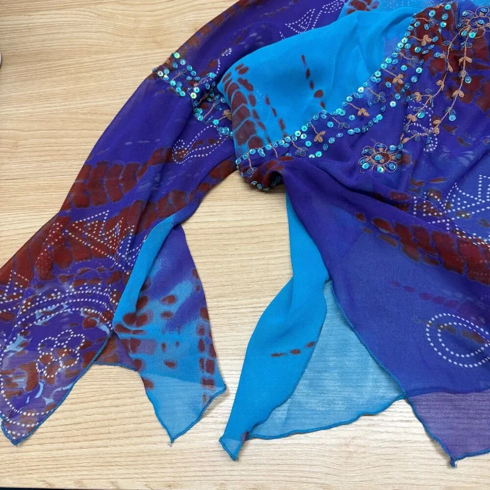 Vtg Y2k Beaded Babydoll Fairy Top Women 3X Blue Ethereal Sheer Gypsy Boho Hippie - Picture 11 of 15